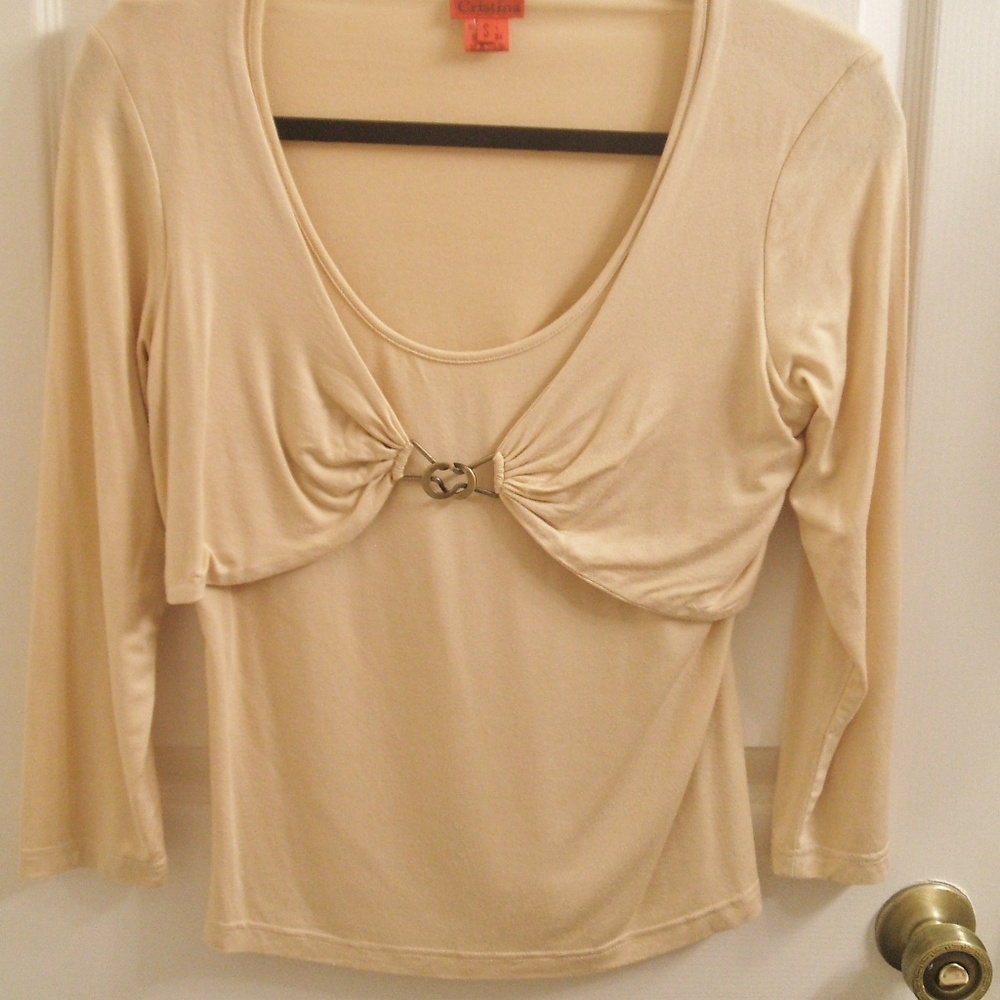 V CHRISTINA SZ S BUCKLE FRONT KNIT TOP